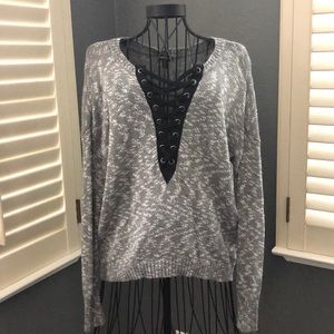 Grey lace up sweater by Express